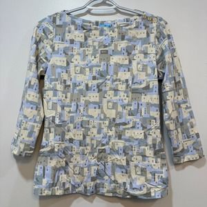 J Mclaughlin Womens Wavesong Top XS Abstract Villa City Scape Catalina Cloth NEW